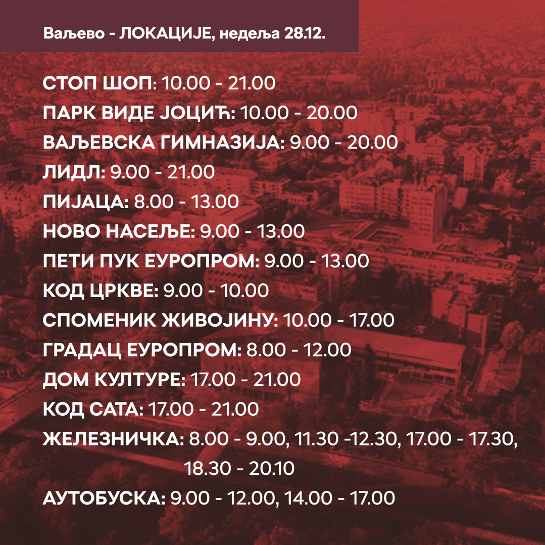 Lokacije štandova u Valjevu