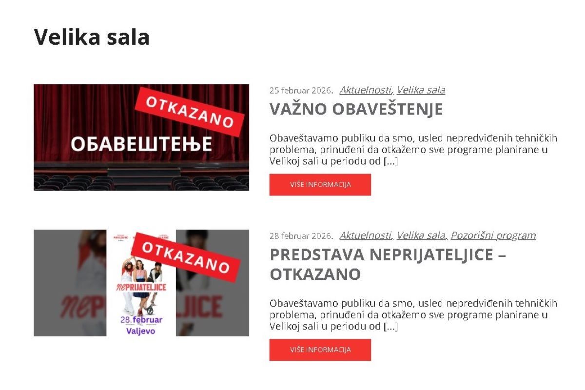 Otkazani programi u Centru za kulturu